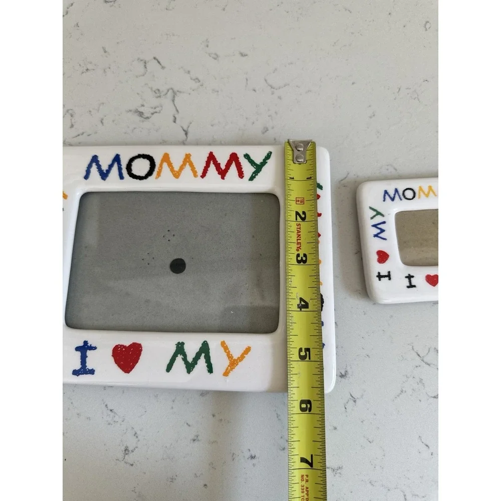 Vintage 90s I Love My Mommy Ceramic Picture Frame Set of 2 Crayon Style